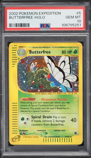 PSA 10 2002 Pok&eacute;mon Expedition holo Butterfree #5 in its PSA slab