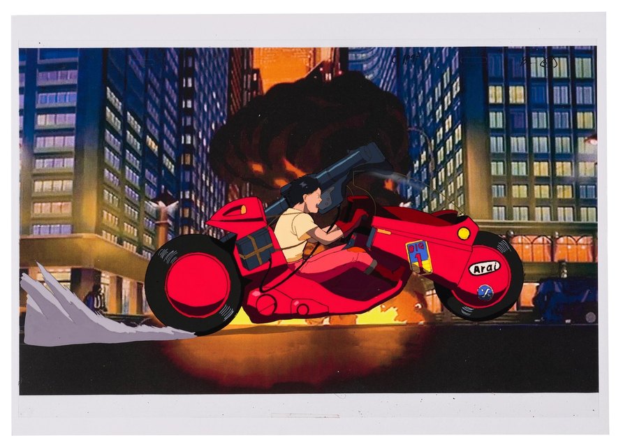Production cel of Kaneda on his motorcycle from Akira (1988), estimated $5,000 to $7,000 in Christie&rsquo;s October 2026 anime and manga sale